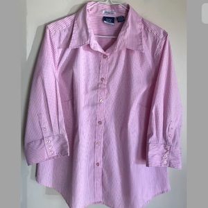 DCC WOMAN Stretch Button Down  Striped Blouse NWOT